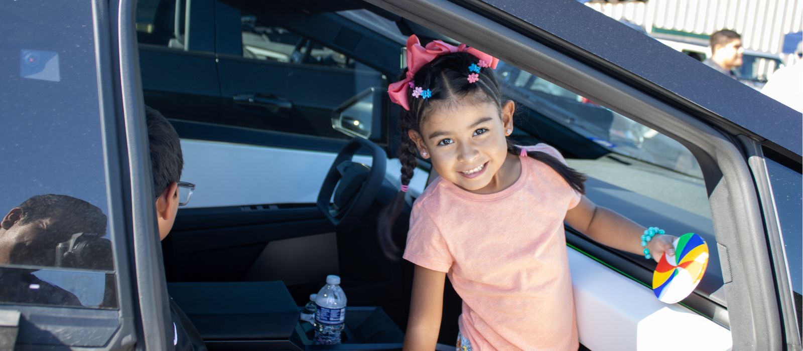 Child inside Tesla Cybertruck